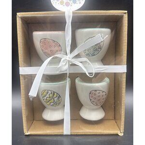 Grace Teaware Bunny Boulevard Colorful Ceramic Egg Cups Set Of 4 NEW Farmhouse